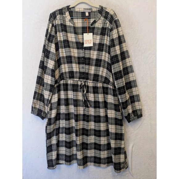 Knox Rose Dresses & Skirts - Knox Rose XXL Ebony Plaid Long Sleeve Button Front Boho Dress NWT